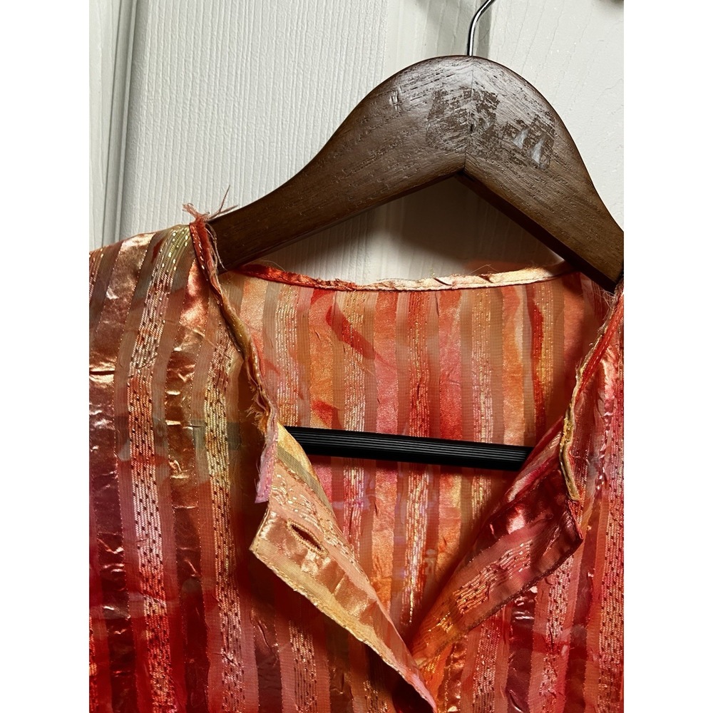 021-014 Altered Blouse Womens‎ Size Medium Pink Long Sleeve Sheer Button Down - Picture 4 of 6